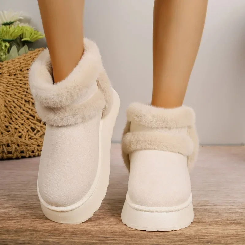 2024 Winter Women Short Plush Warm Snow Casual New Suede Fur Ankle Boots Flats Platform Ladies Shoes Botas 32e3