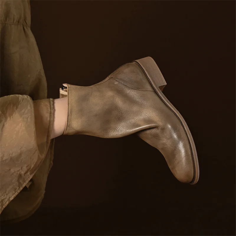 2023 Autumn Winter Soft Retro Ankle Boots Round Toe Low Heel Western Boot Shoes for Women