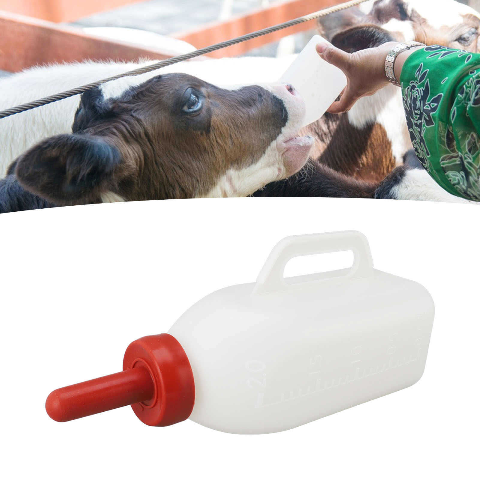 Leakproof Silicone Nipple Feeding Bottle, Calf Nursing Feeding Supplies with Handle, Farm, Pasture Upright Milk, 2L
