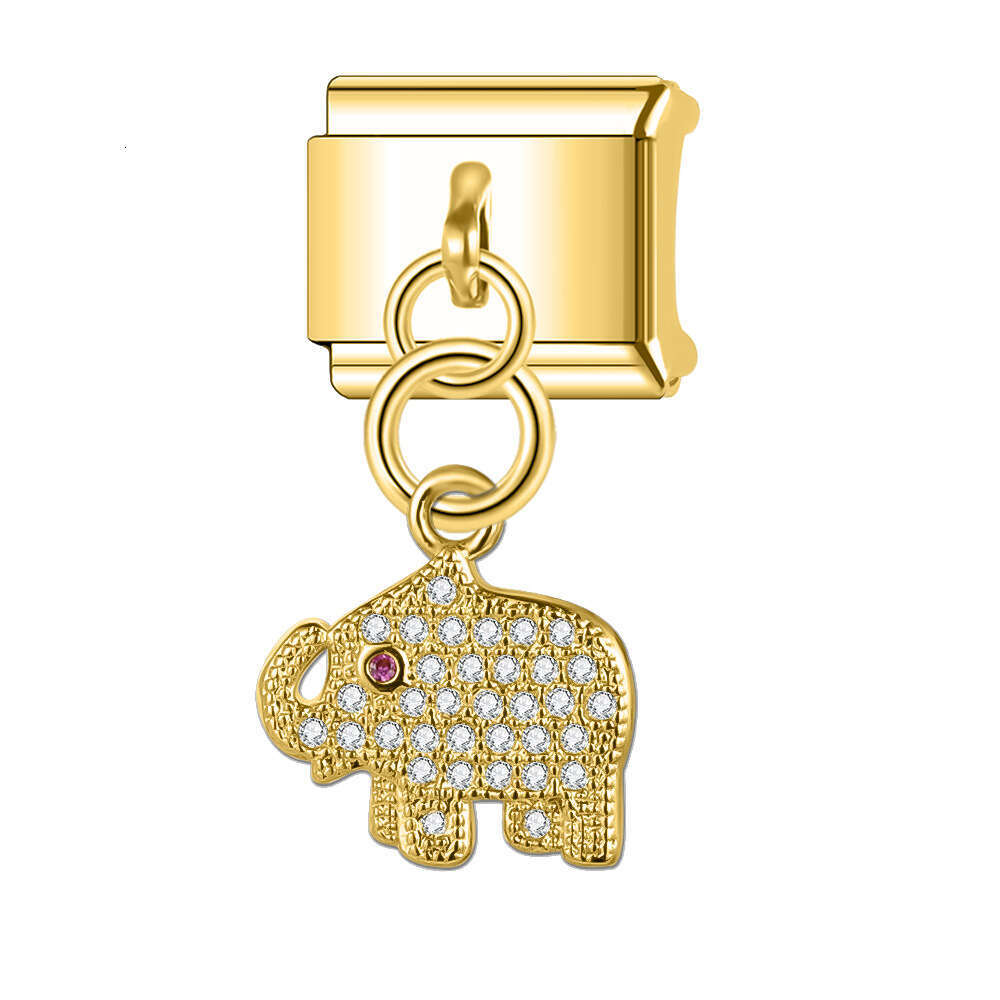 New Women's Gift Elephants Pendant with shine stone Bead Italian Charms Links Bangle Beads Fit 9mm Stainless Steel Bracelet Making DIY For Women 