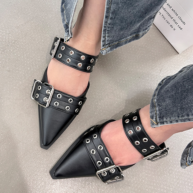 Flats Female Shoes For Ladies 2024 Designer Summer Fashion Buckle Outdoor Pointed Toe Women Slippers Mules Slides 357e