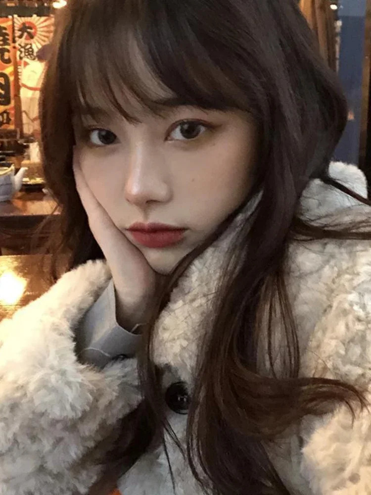 Deeptown Korean Fashion Cashmere Womens Short Jacket Elegant Fax Fur Coat Retro Apron Warm Fluffy AutumnWinter 240905