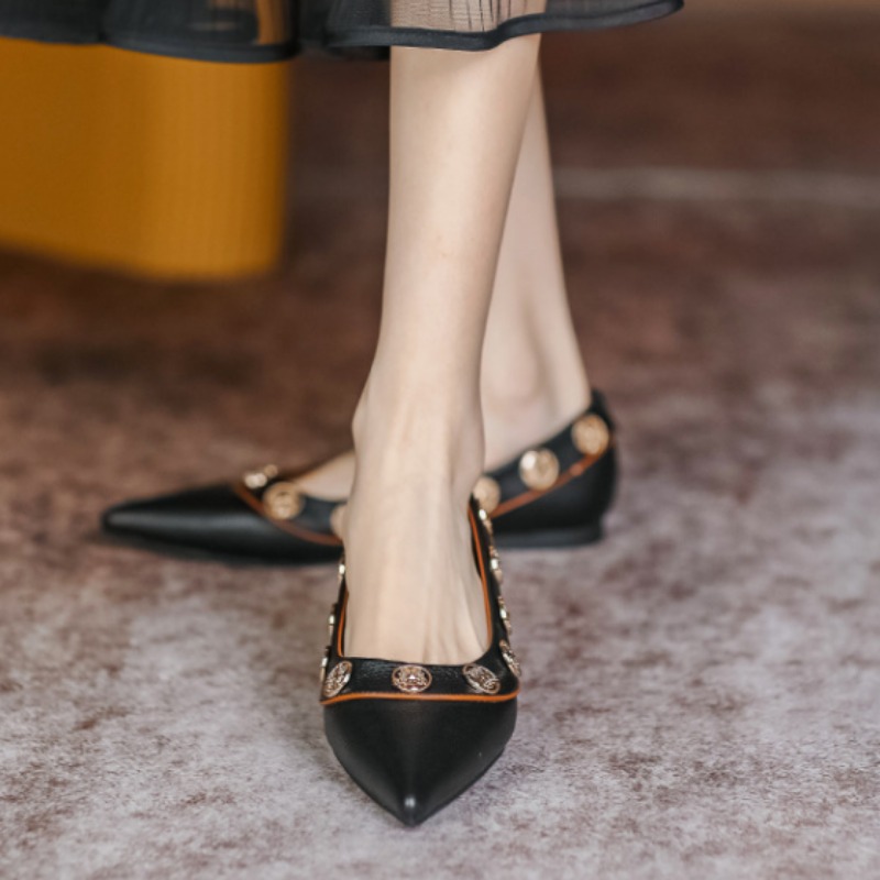 Para atos Mujerbrand Ladies Summer Pointed Rivet Leather Comfort Elegant Women Shoe Designer Fashion Low Hee024 bad5