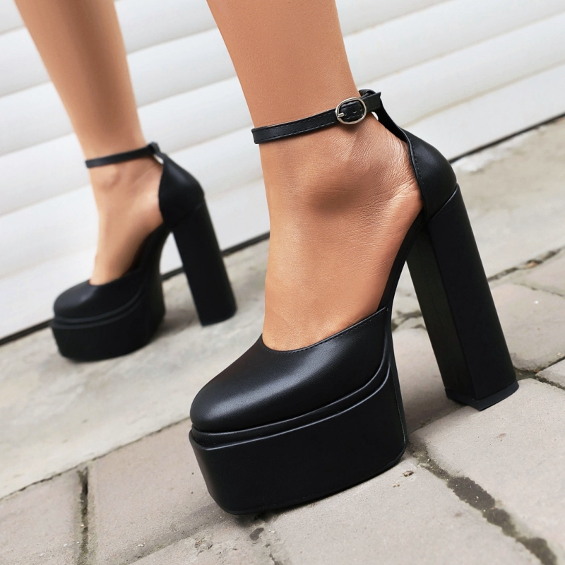 Straps Ankle High Heels Sandals Women Sexy Round Toe Dress Pumps Black Red Heeled Dance Party Fetish Shoes Female Large Size 96f8
