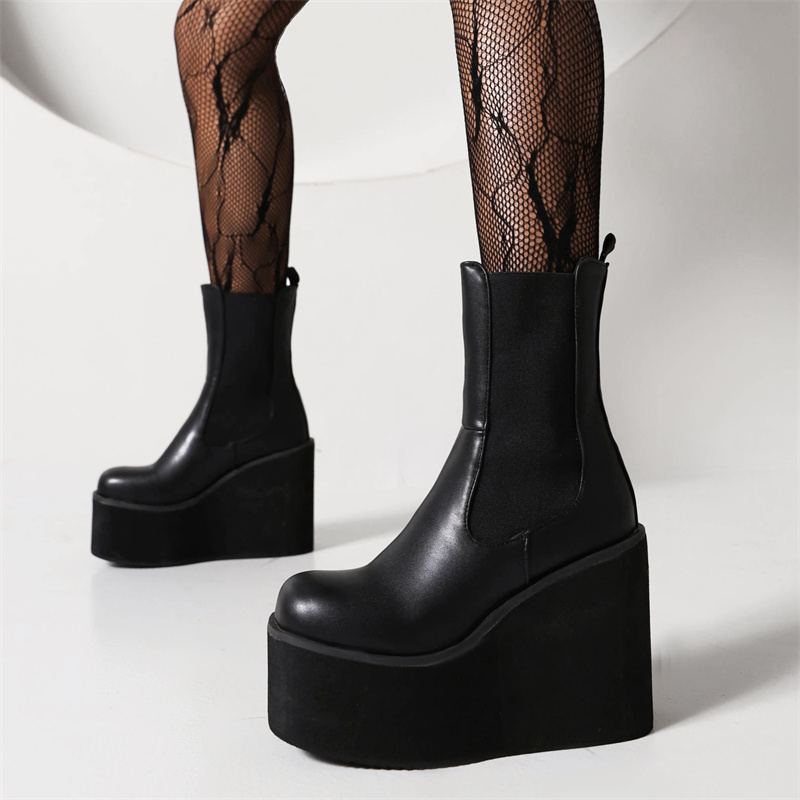 Ankle Platform Boots For Women Shoe Black White Wedges High Heels Goth Boot Casual Autumn Winter Shoes Female Waterproof d371 s