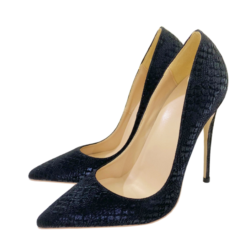 Voesnees Women New Snake Skin Pattern High Heels 12CM Pointed Toe Fashion Model Pumps Plus Size Blue Shallow Cut Single Shoes