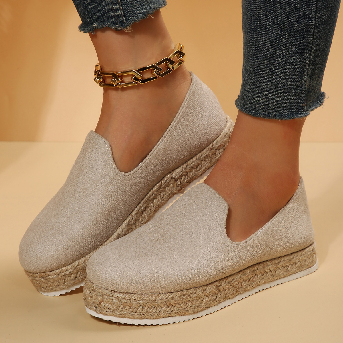 New Woman Flat Chaussures Femme Zapatos De Mujer Women's Platform Casual Shoes Solid Color Breathable Wedge Espadrilles