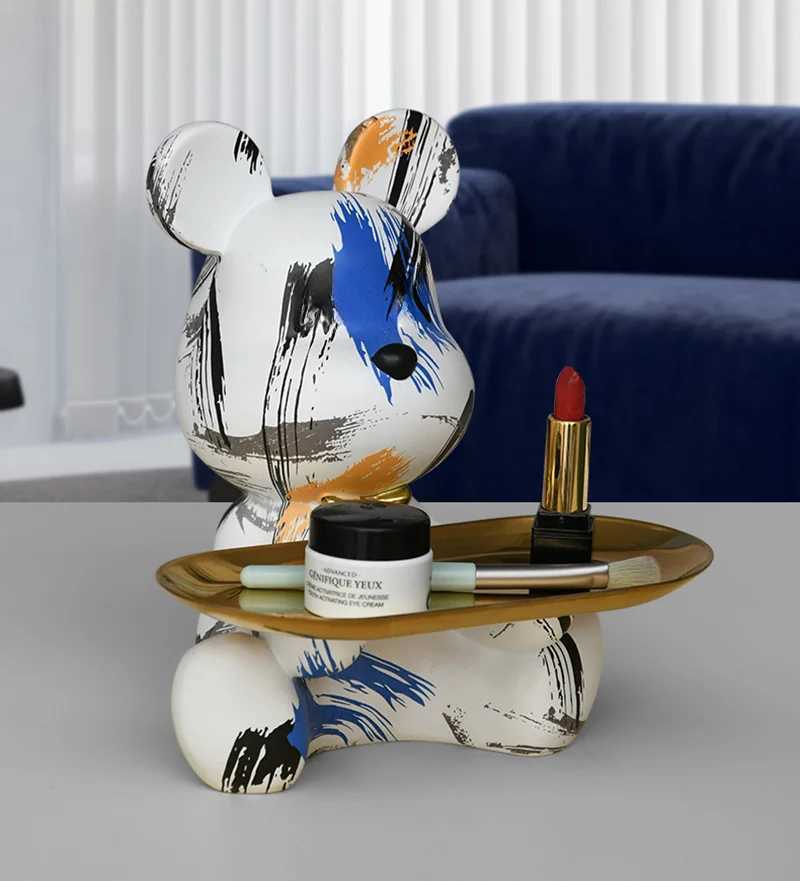 YuryFvna graffiti bear shaped hOMe decoration statue key storage rack modern roOM scULpture table decoration statue X240913