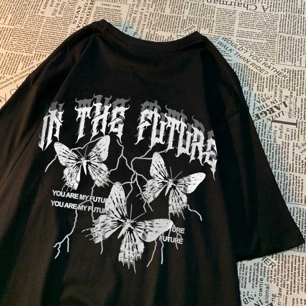 Black Butterfly T-shirt for Mens Hip Hop Breathable T-shirt in the Dark of the Future Summer Couple Loose T-shirt CL240913