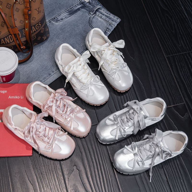 Ballets hot Sneakers for Women, Lace Up Flats, Ins Stain, Bow Tennis, Athletic Shoes, Size 35-40