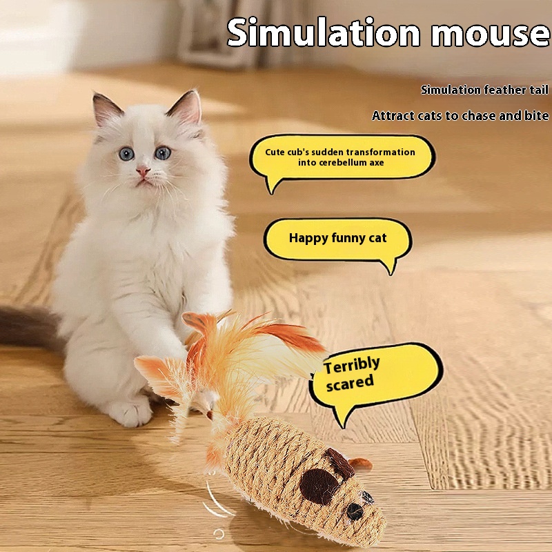 Toy With Rustling Hemp Rope Chicken Feather Toy Cat Mouse