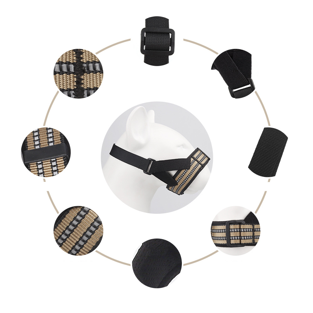 Nylon Soft Padded Dog Muzzle Adjustable Reflective Neoprene Comfort Bitting Chewing Pet Muzzles for Small Medium Large Dog Puppy