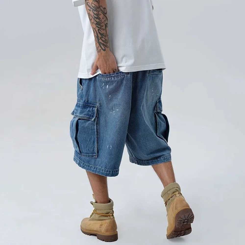 Mens Y2k Workwear Multi-Pocket Denim Shorts 2024 Summer Fashion Trend High Street Loose Straight Wide-Leg Five-Point Pants MenX240914