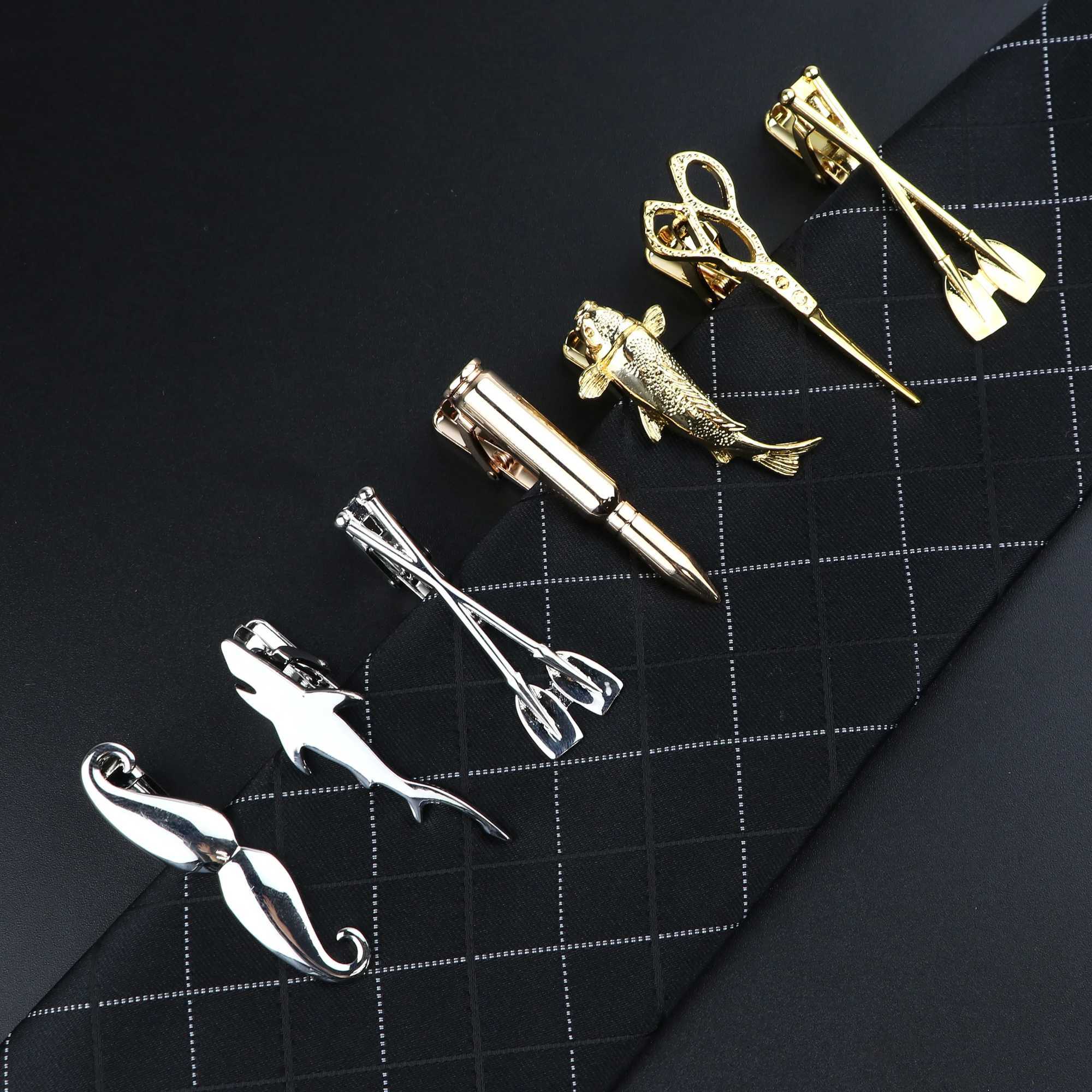 New Tie Clips Senior Men Jewelry Classic Mens Metal Necktie Saw Simple Pen Wing Shark Scissors Airplane Ties Pin Gifts For ManX240914