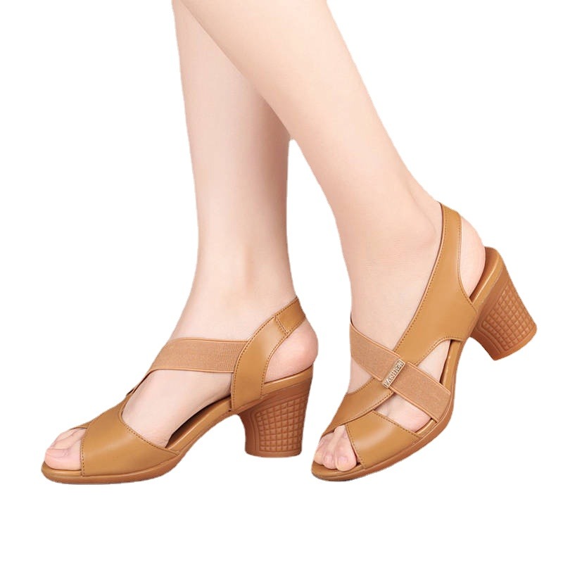 2024 Outdoor Women's Shoes Peep Toe Women's Sandals Fashion Office Sandals Women Round Toe Slip-on Chunky Heel Rome Ladies Shoes