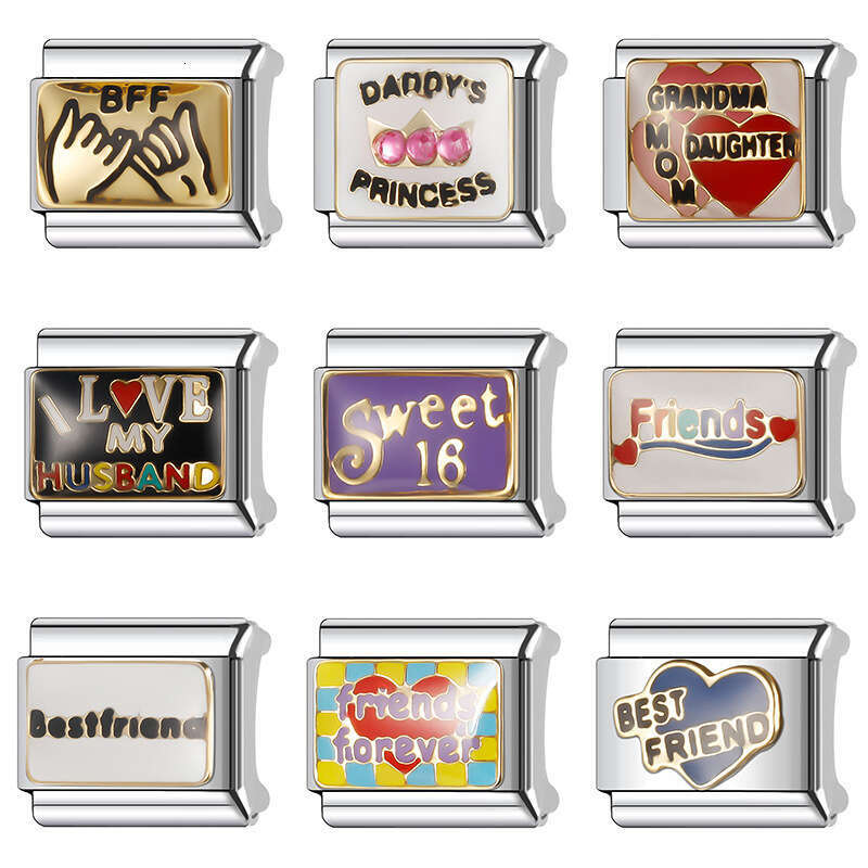 New Women's Gift sweet best friend Bead Italian Charms Links Bangle Beads Fit 9mm Stainless Steel Bracelet Making DIY For Women Fashion Jewelry