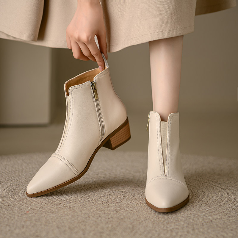 2024 New Autumn Women Boots Genuine Leather Shoes for Women Pointed Toe Ankle Boots Black Modern Boots Lady Leather Shoes