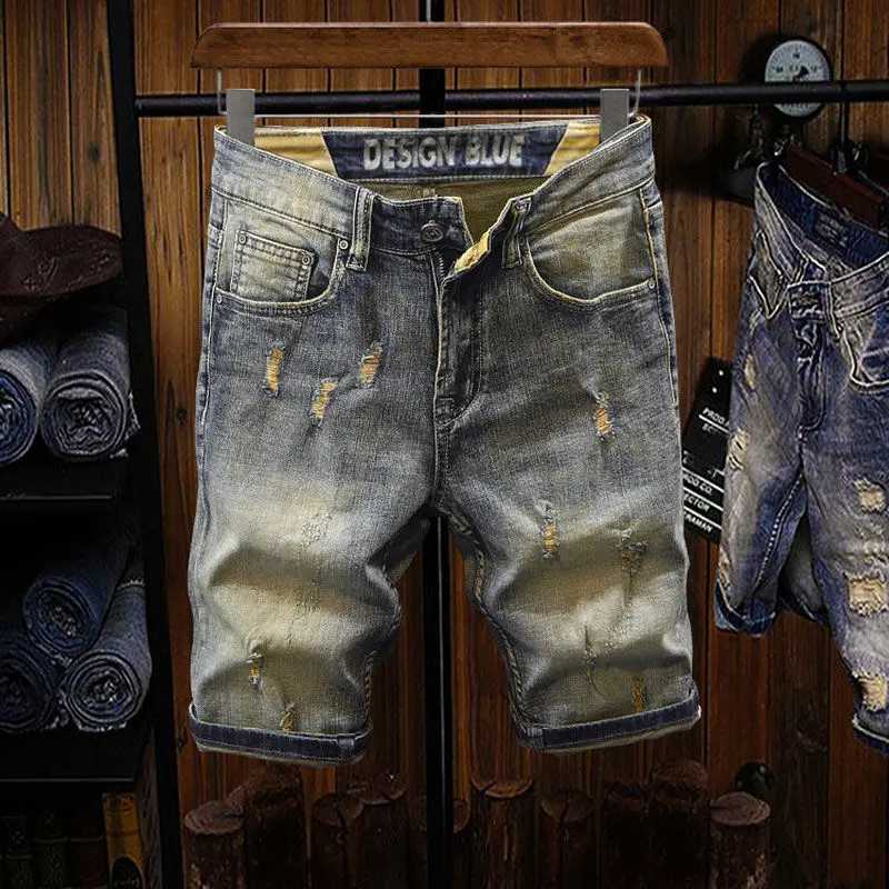Summer Luxury Mens Clothing Vintage Blue Jeans Cowboy Korean Denim Knee Length Jeans Mens Casual Streetwear Mens Denim ShortsX240914