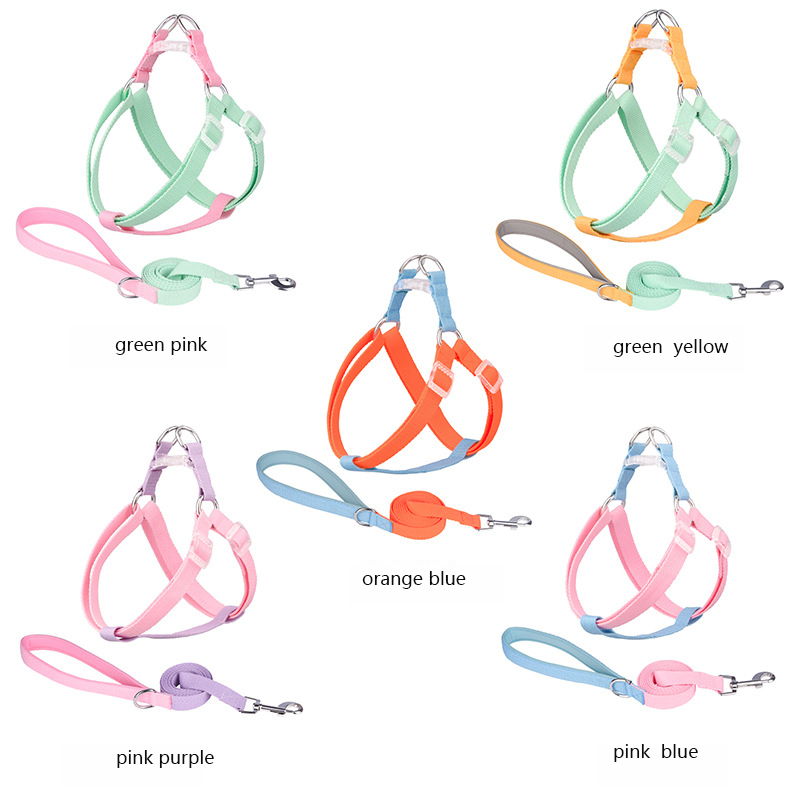 Dog Harness and Leash Set, Vest Style Dog Harness with Contrasting Color for Outdoor Travel & Training Medium & Small Dogs Cats