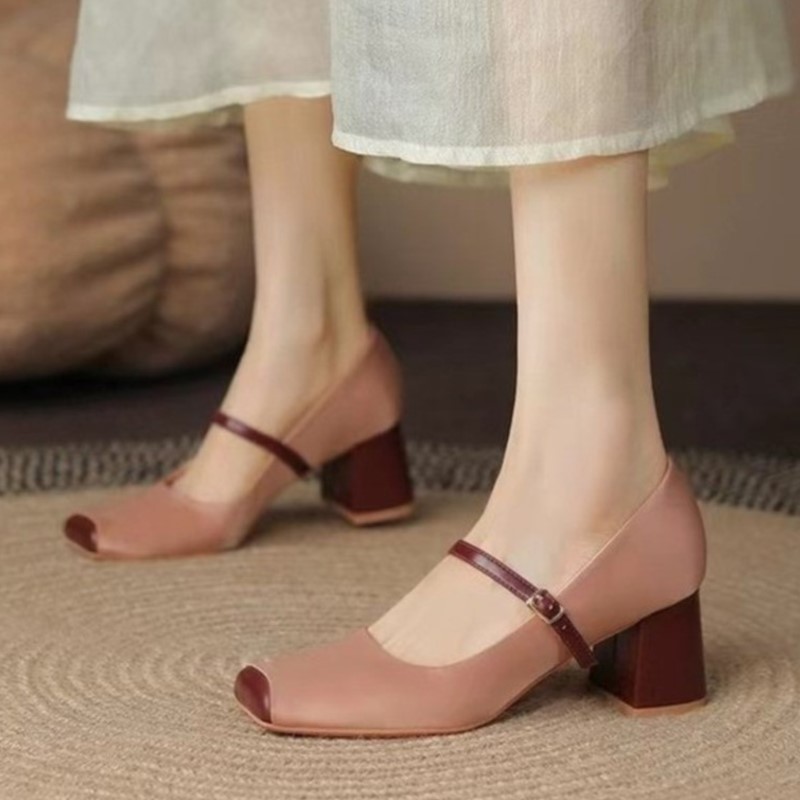 Designer Shoes for Women Pumps Black Toe Mary Janes Shoes Patchwork High Heels New Fashion Woman Leather Shoes Spring 1692N