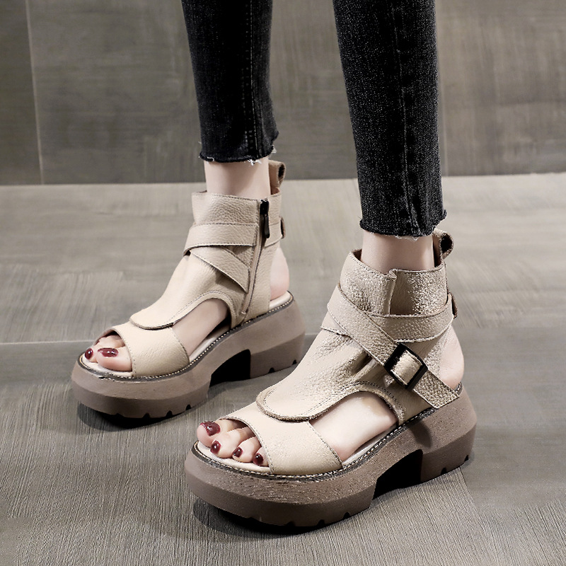 Open-toe Roman Shoes Thick Spring Summer 2023 Casual Belt Buckle Back Empty Vintage High-top Sandals New Platform Sandalias