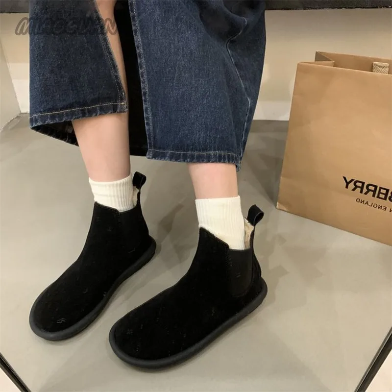 Winter Autumn and Women's Snow New Flat Bottom Warm Cotton Ankle Boots Shoes Casual Plush Solid Short Botines for Women c6a7