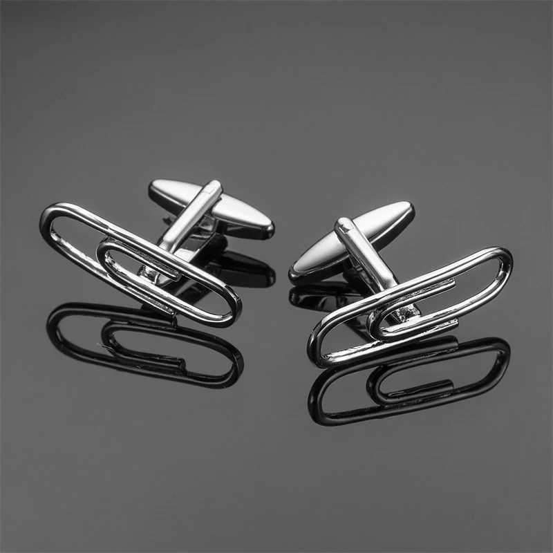 Mens French shirt cufflinks copper material fashionable minimalist clip design paper clip cufflinks jewelry wholesaleX240914