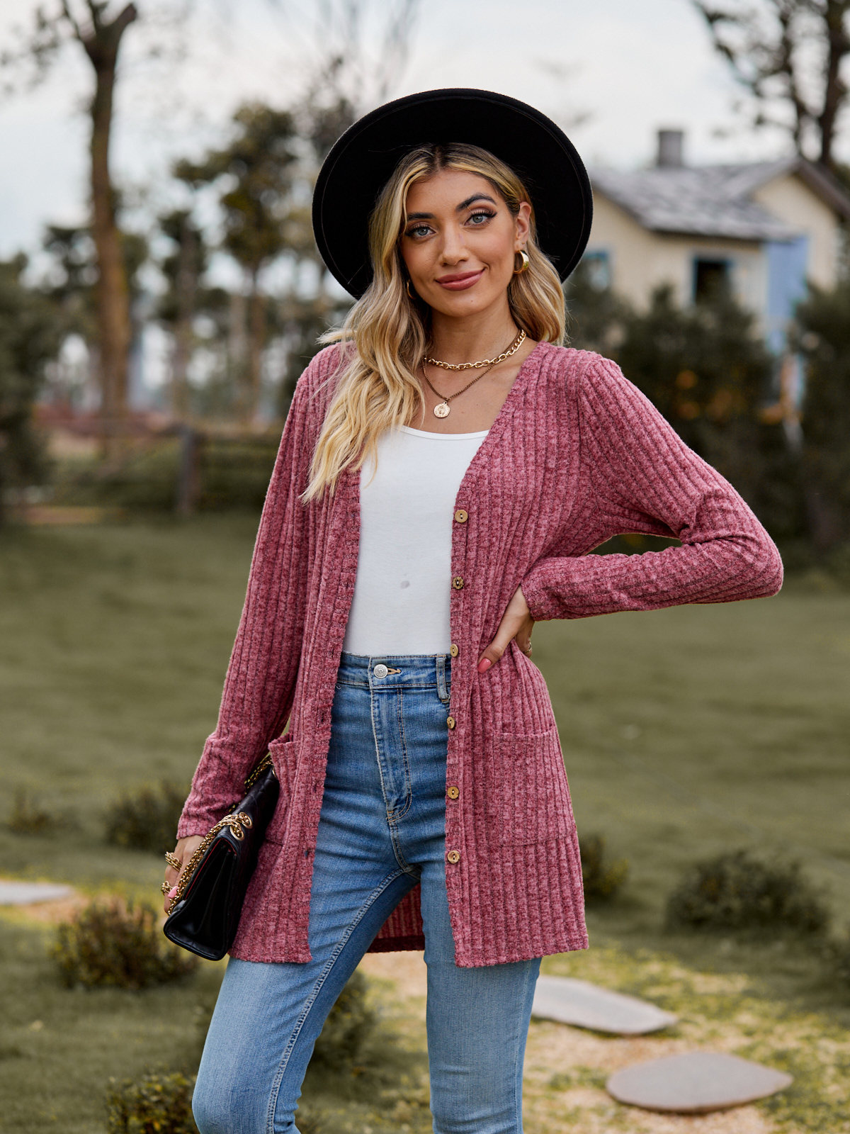 Fall 2024 Women's Casual Brushed Knit Long Sleeve Cardigan - Comfortable Solid Color Outerwear