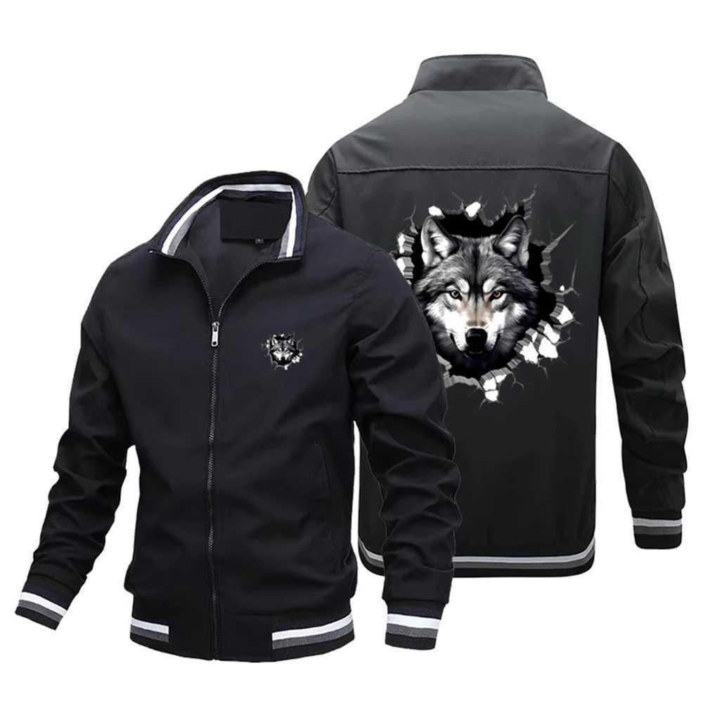 Printed Wolf Flying Jacket Sleeping in 2024 Mens Spring/Summer Fashion Trend Street Casual and Handsome Motorcycle Jacket W240914