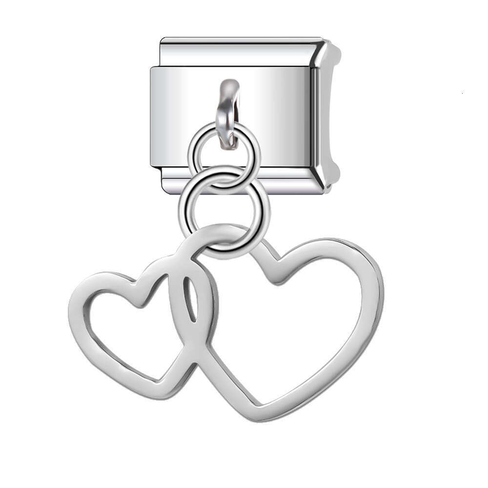 New Women's Gift Heart pendant bead Italian Charms Links Bangle Beads Fit 9mm Stainless Steel Bracelet Making DIY For Women Fashion Jewelry