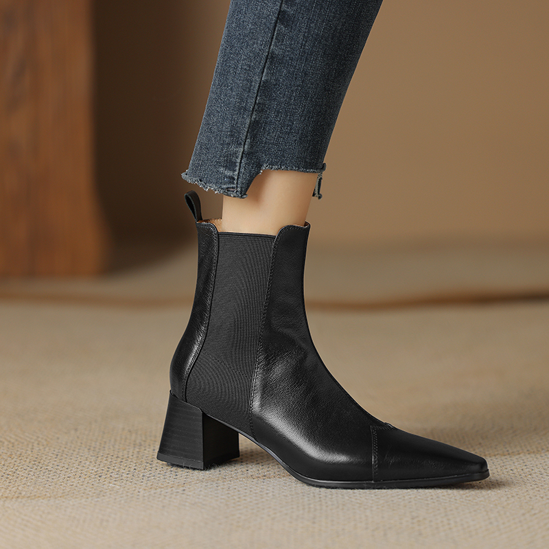 2024 Genuine Leather Winter Women Shoes Square Toe Chunky Heel Fashion Retro Ankle Boots Handmade 60fe