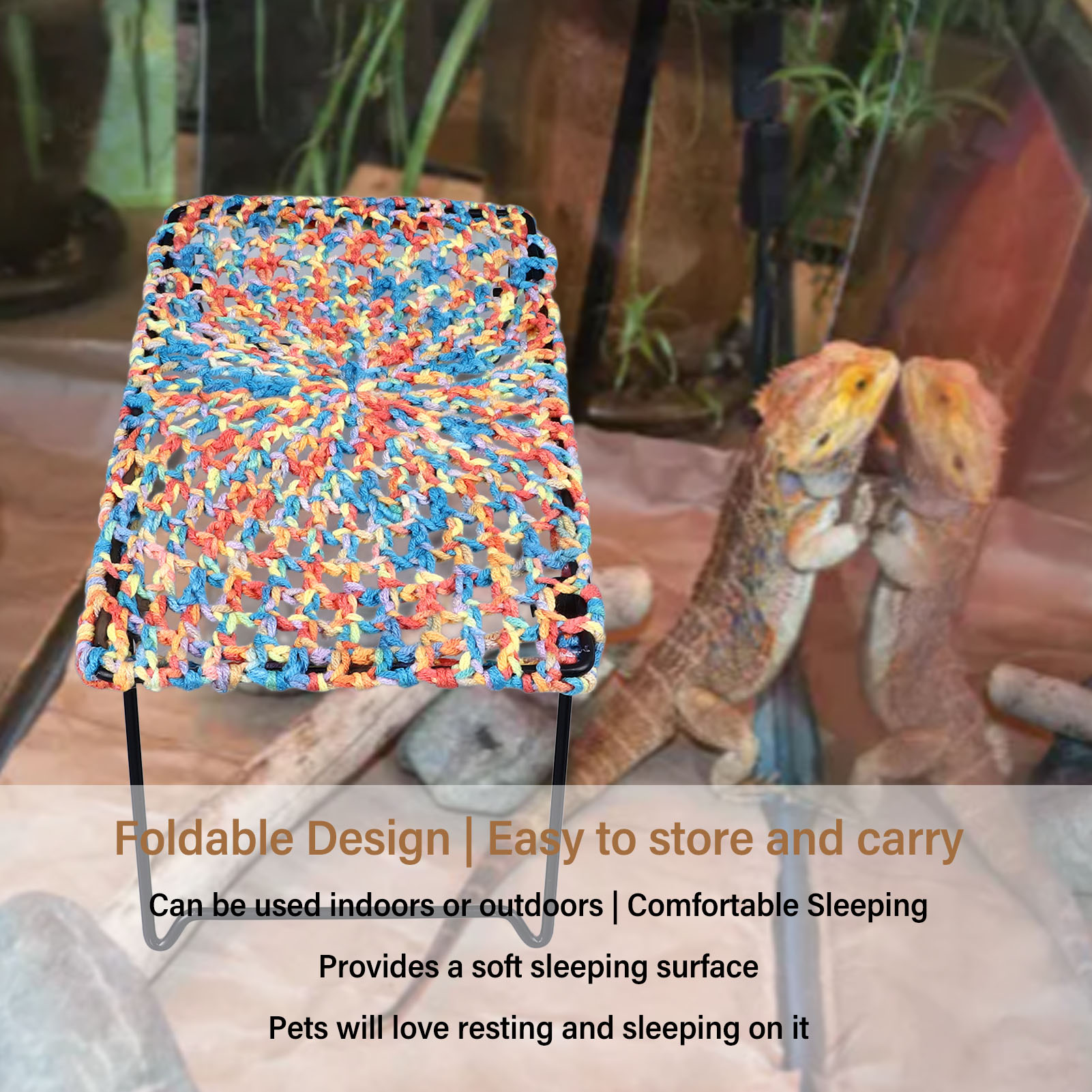 Foldable and Soft Reptile Lounger Bed, Portable, Elevated, Small Animal Bed for Lizard, Cat, Puppy