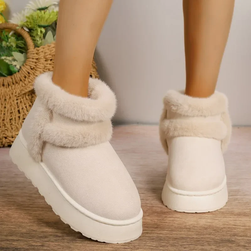 2024 Winter Women Short Plush Warm Snow Casual New Suede Fur Ankle Boots Flats Platform Ladies Shoes Botas 32e3