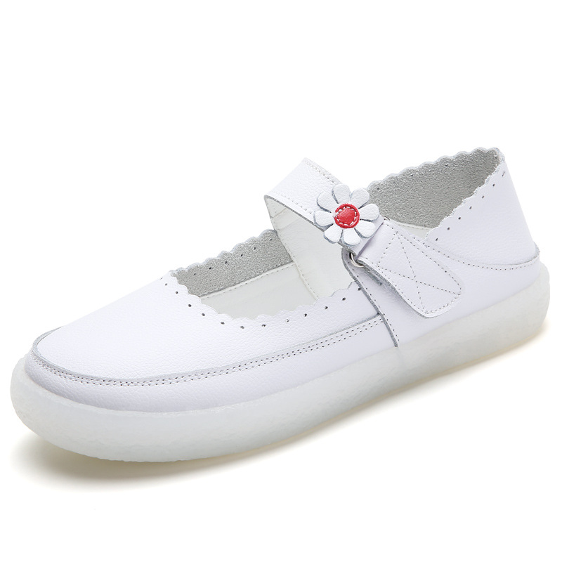 White Genuine Leather Sneakers Women Flat Platform Shoes Spring Casual Round toe Breathable Shoes Ladies White Nurse Shoes