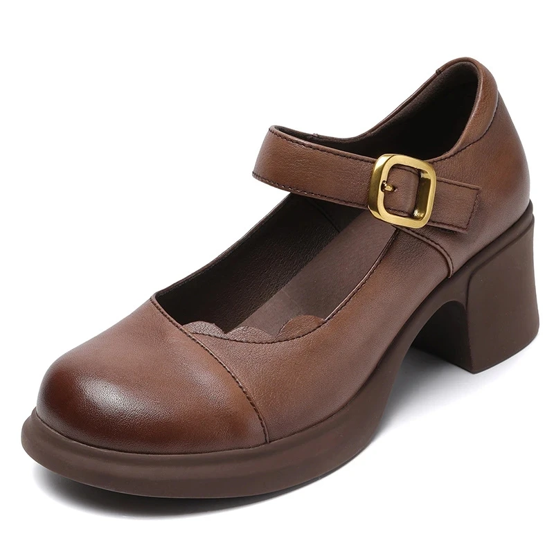 Spring Autumn Shoes Woman Genuine Leather Women Pumps Lady Round Toe Platform Shallow Mouth High Heel Shoes