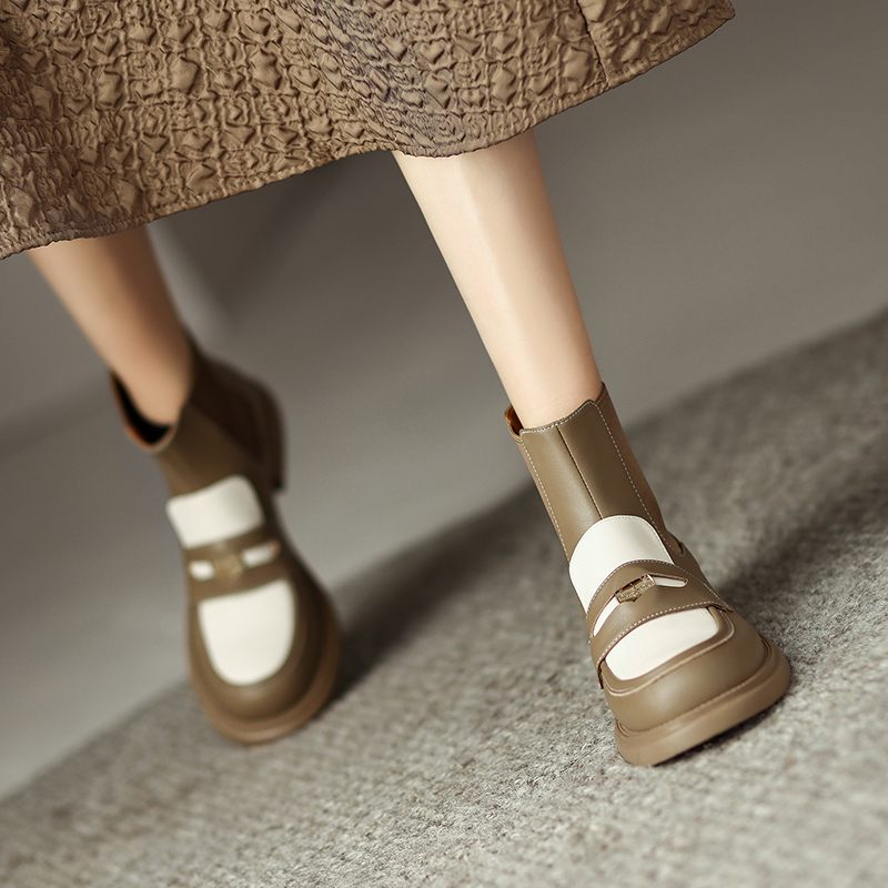 2024 Winter Platform Heel Round Toe Women Shoes Genuine Leather Retro Boots b675