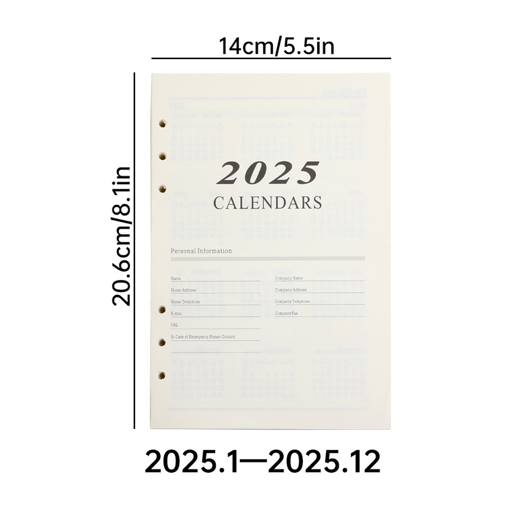 2025 Loose-leaf Calendar Refill - Minimalist Design for Planners and Organizers