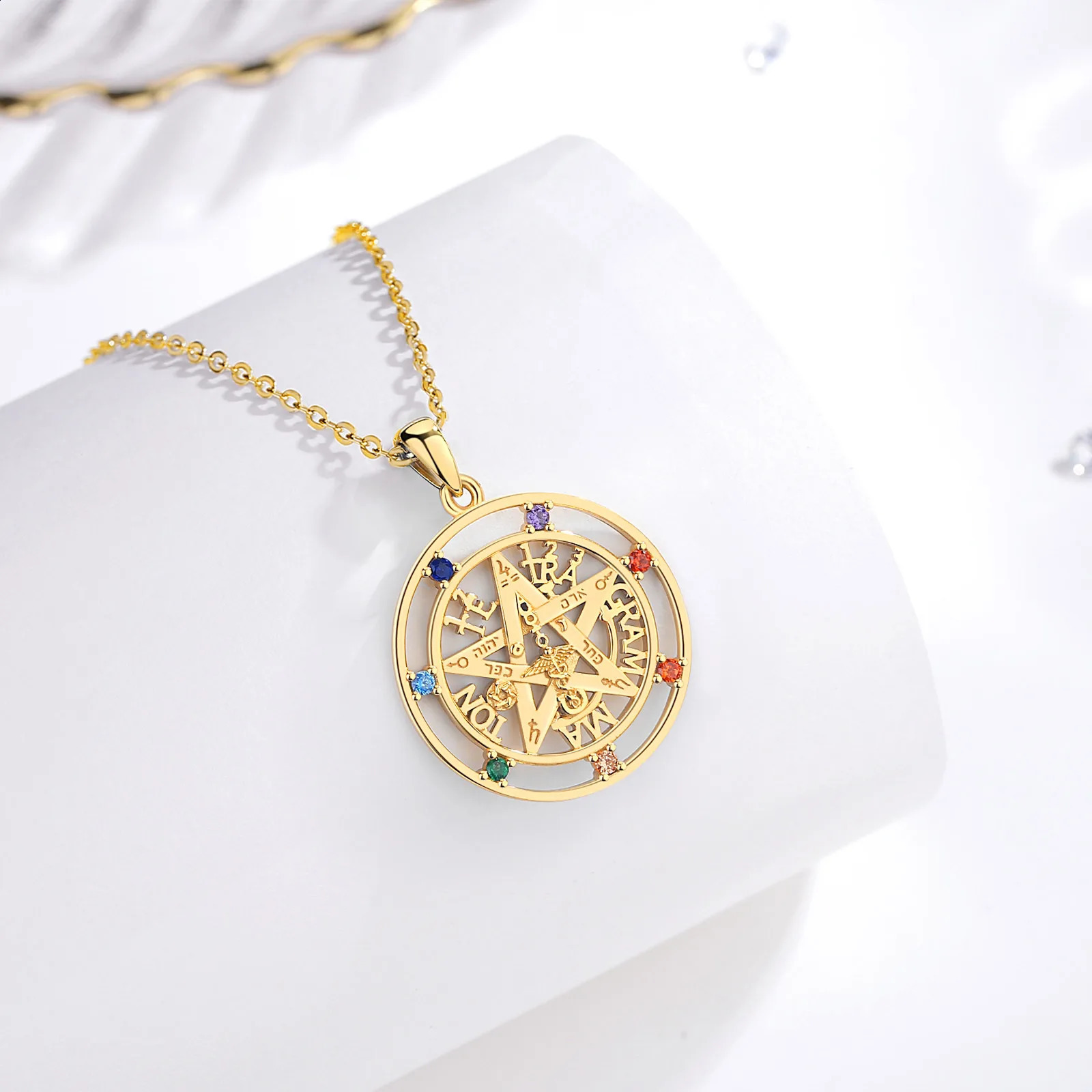 Eudora 925 sterling silver Pentagram necklace for men 18K gold talisman 7color chakra square pendant exquisite jewelry 240912