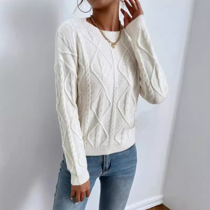dongdumaoyi Popular autumn and winter round neck long sleeve sweater Fried Dough Twists thread solid color loose versatile knitwear F0914#40