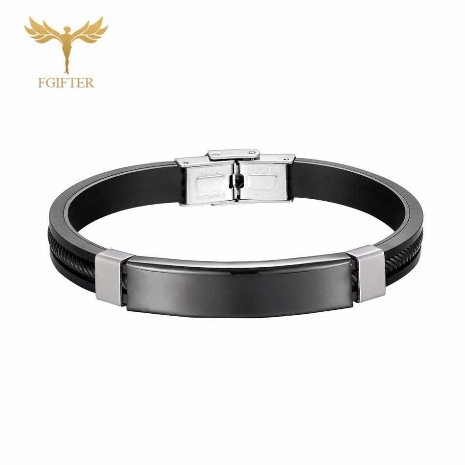 Charm Bracelets Stainless steel bracelets for men and women black silicone tape cuff bracelets jewelry 17cm 19cm 21cm cuff gifts Branzoletki Damskie J