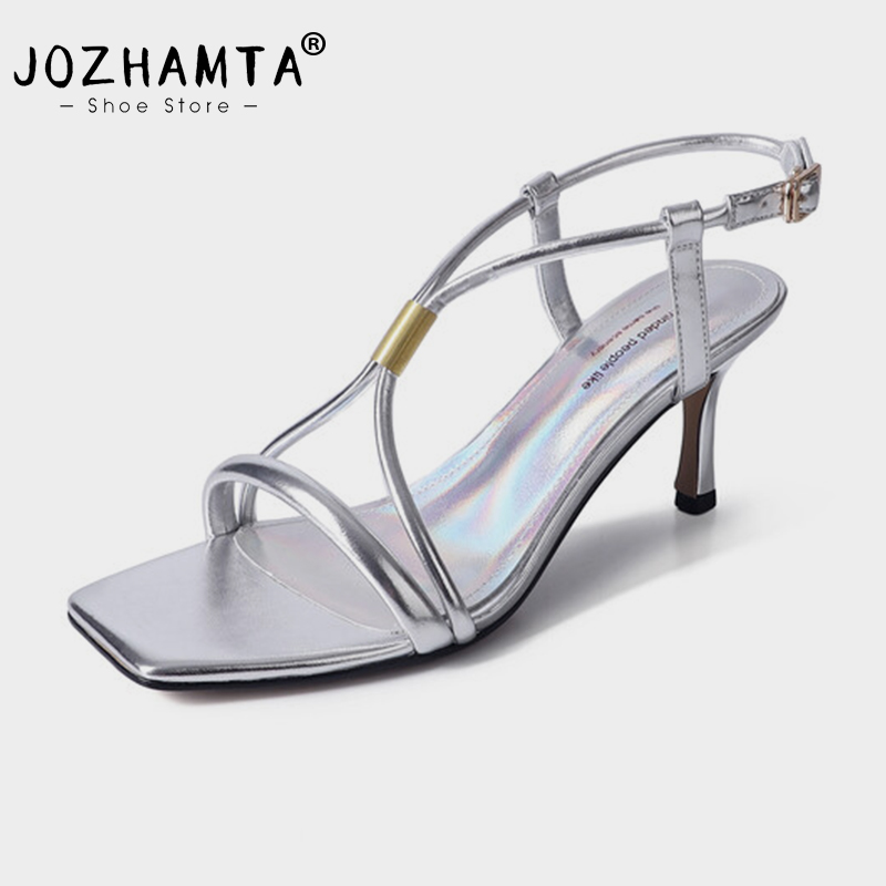 2025 new Size JOZHAMTA 34-40 Women Heeled Sandals Real Leather Straps Stiletto High Heels Summer Shoes 2025 Ins Sexy Party Office Dress 6e48