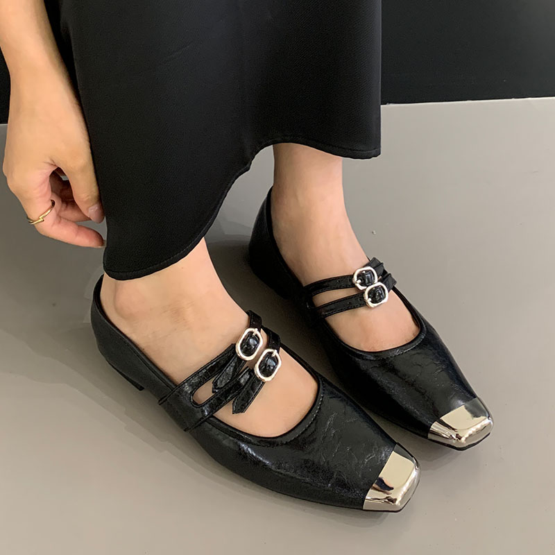 Fashion New Metal Square Toe Women Mary Janes Casual Female Soft Designer Footwear Shallow Office Lady Flats Shoes 23ae