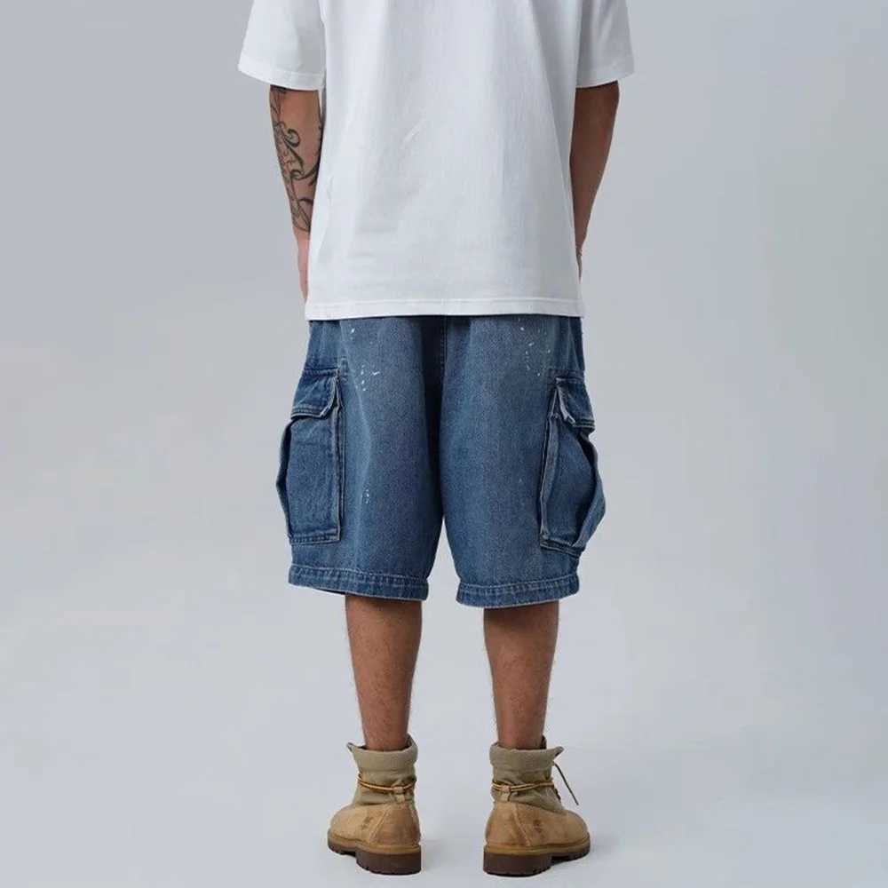 Mens Y2k Workwear Multi-Pocket Denim Shorts 2024 Summer Fashion Trend High Street Loose Straight Wide-Leg Five-Point Pants MenX240914