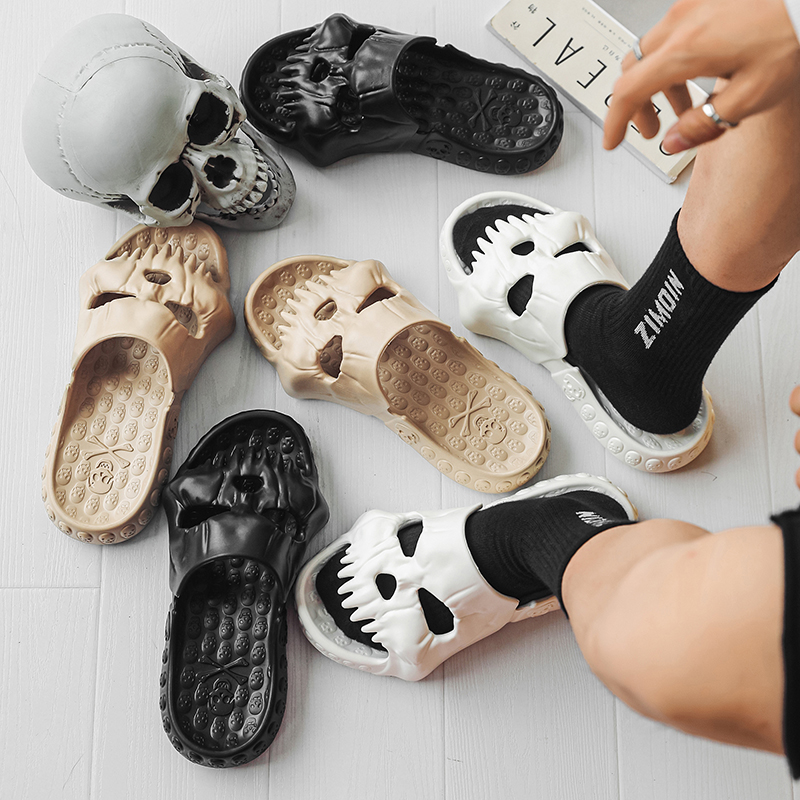 2023 Summer Personalized Skull Design Men Slippers Outdoor Beach Sandals Slides Thick Bottom Non-slip Leisure Women Sandal 46 47