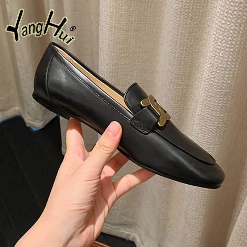 Mary Janes Casual Retro Pumps 2023 New Fashion Artificial Leather Summer Heel Flats Women's Shoes Metal Accessories Pointed Toe