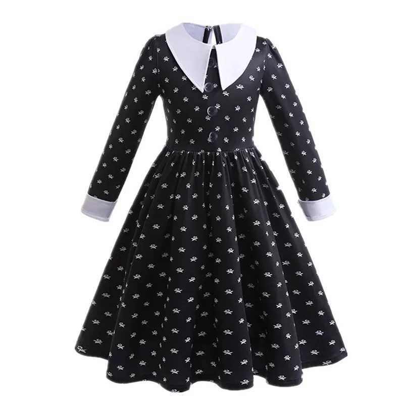 Halloween Movie Wednesday Costume Melina Adams Printed Long Sleeve Dress for Girls 2024 Carnival Party Childrens Gothic Costume W240914