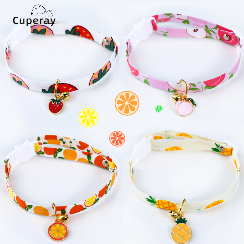 Adjustable Cat Collar with Fruit Pendant Accessories and Bells Anti-lost, Cute Fruit Print Accessory Necklace for Puppy and Cats