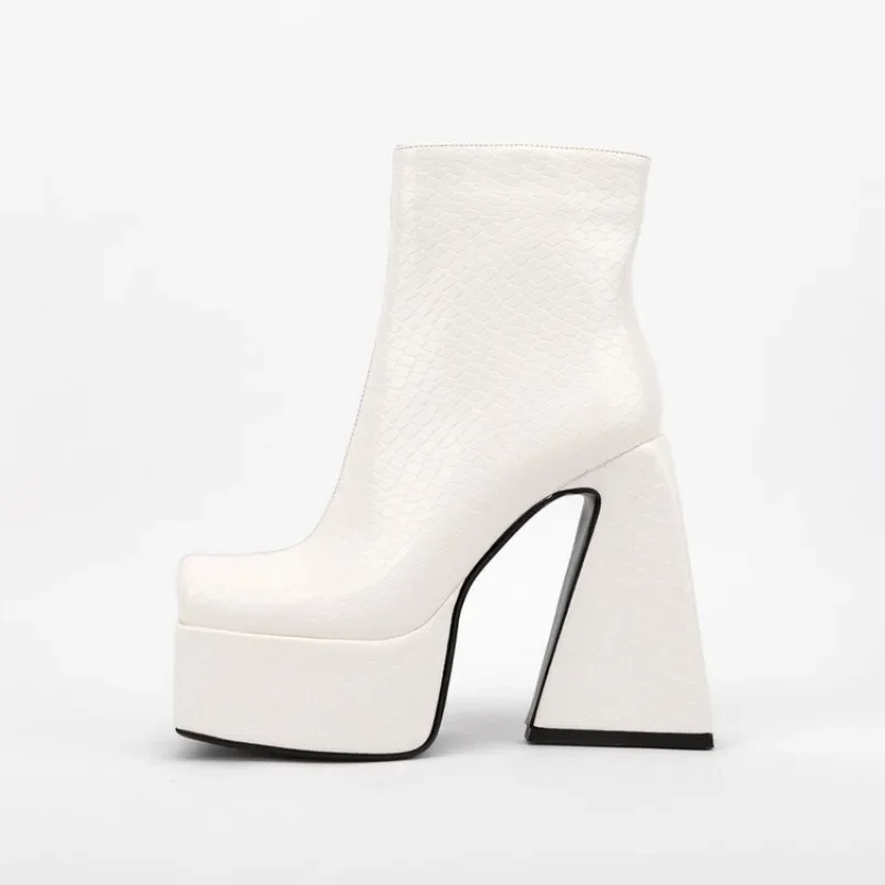 Stone Pattern Side Zipper Thick Heel Women Square Headed Waterproof Platform Short Plush Winter Ankle Boots Size 45 1f91 879a