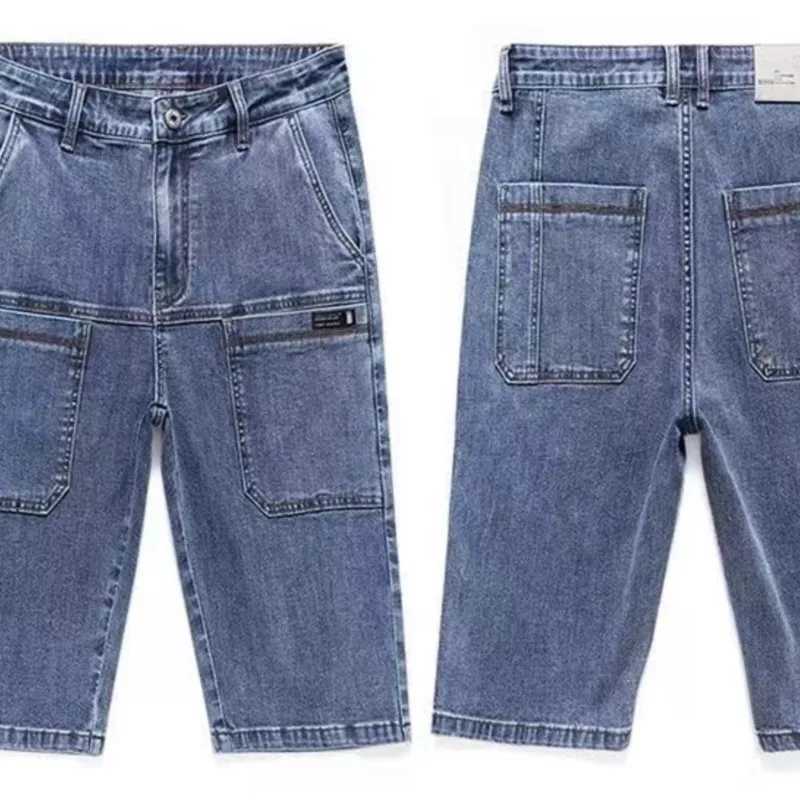 New Design Fashion multi-pocket Thin Denim Shorts Jeans mens Straight Stretch Bermuda Jeans Casual Shorts Pant Dropship BrandX240914