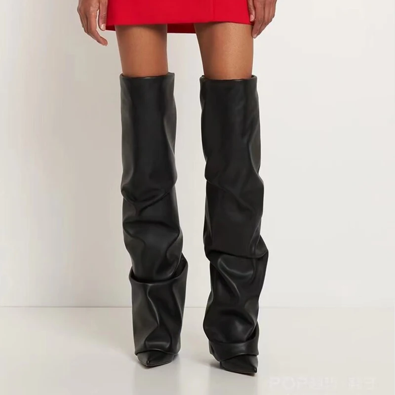 JOZHAMTA Size 34-43 Over Knee Female Pointed Toe Slip On Thin High Heels Pumps Party Shoes Woman Fashion Long Boots